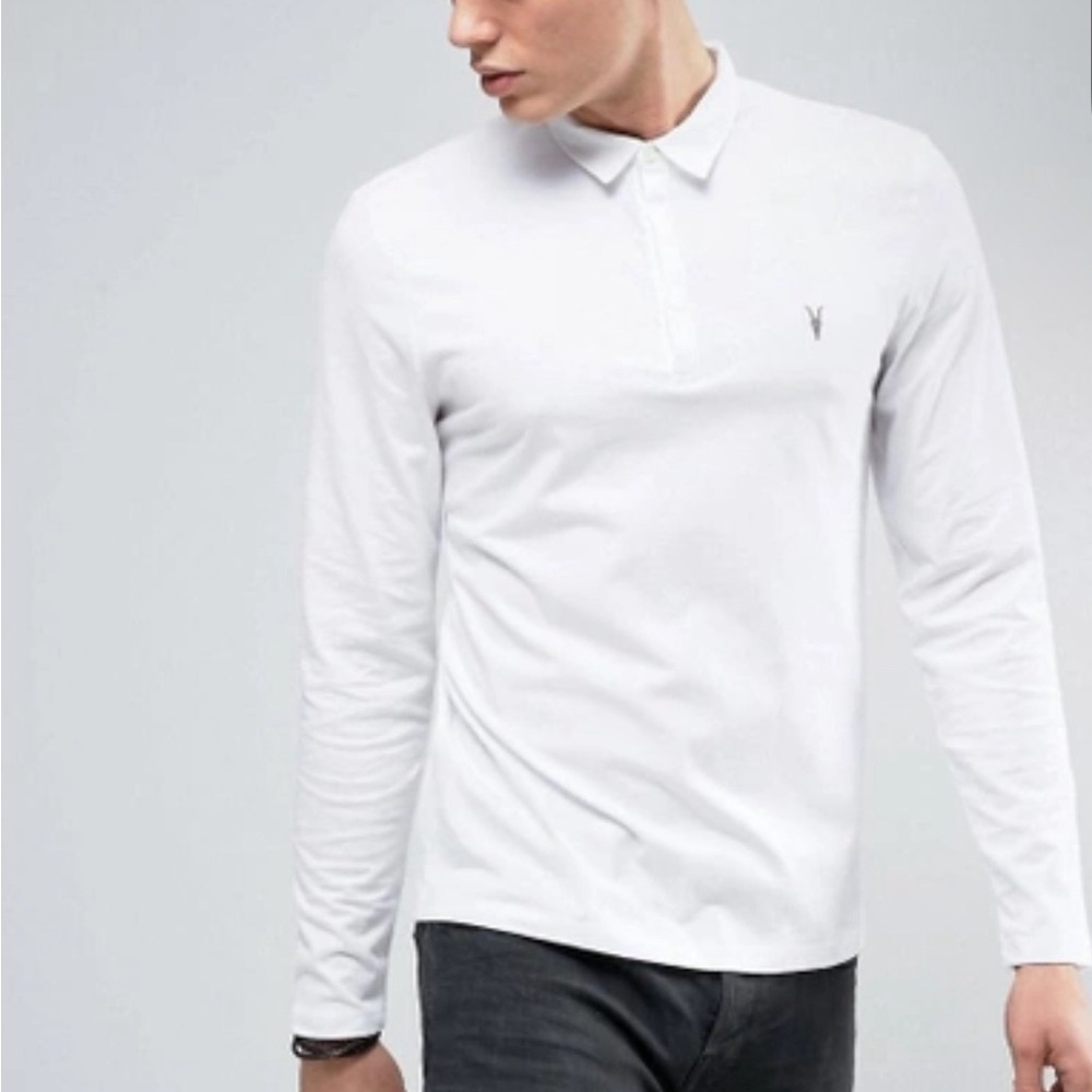 White All Saints Polo Long Sleeve Shirt (S)